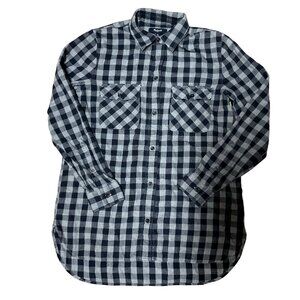 MADEWELL FLANNEL SHIRT SIZE XS BLUE GRAY BUTTON UP FLAP POCKETS GRUNGE WOMENS